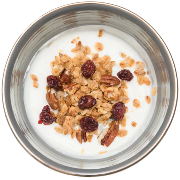 Cranberry granola met yoghurt in kom